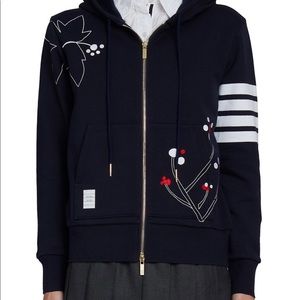 Thom Browne Embroidered Floral 4-Bar Zip Hoodie
